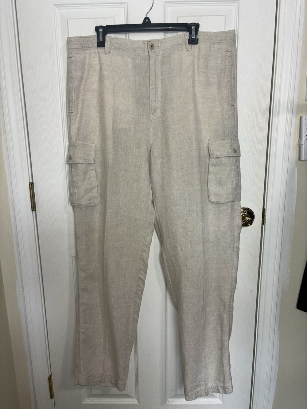 Tommy Bahama Relax 100% Linen Oat Cargo Pants Men’s Large 33” Inseam Beach